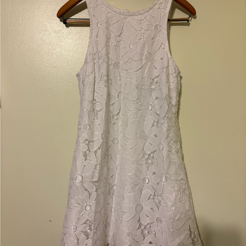 WHITE FLORAL OVERLAY DRESS MEDIUM